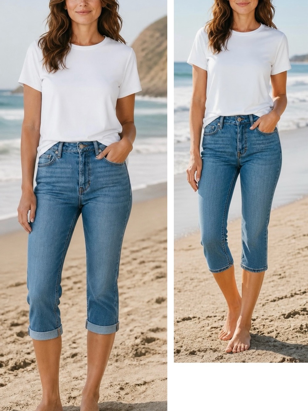 Fidelity Mid-Rise Cropped Capri Jeans in Blue Denim